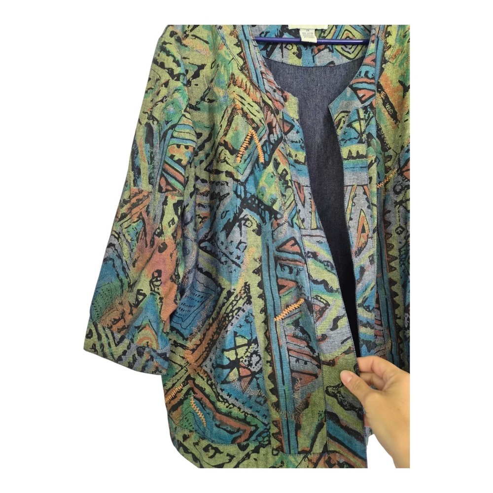 Tantrums 2X Abstract Art Print Jacket Kimono 100% Cotton Lagenlook Boho Artsy - Picture 2 of 5